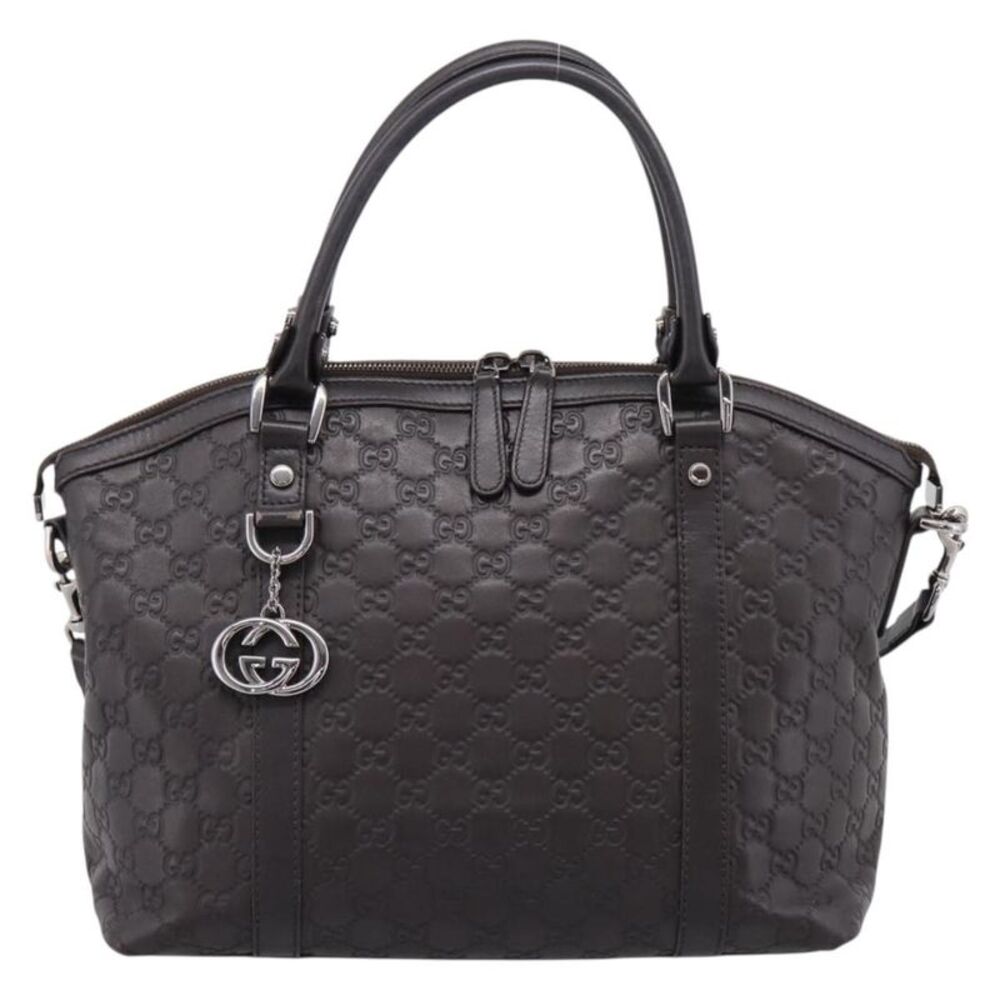 Gucci Gg Charm Convertible Dome Satchel Guccissima Leather Brown Leather Handbag